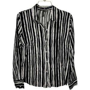 Ethyl‎ Black White Striped Button Front Blouse Size Medium Womens Long Sleeve